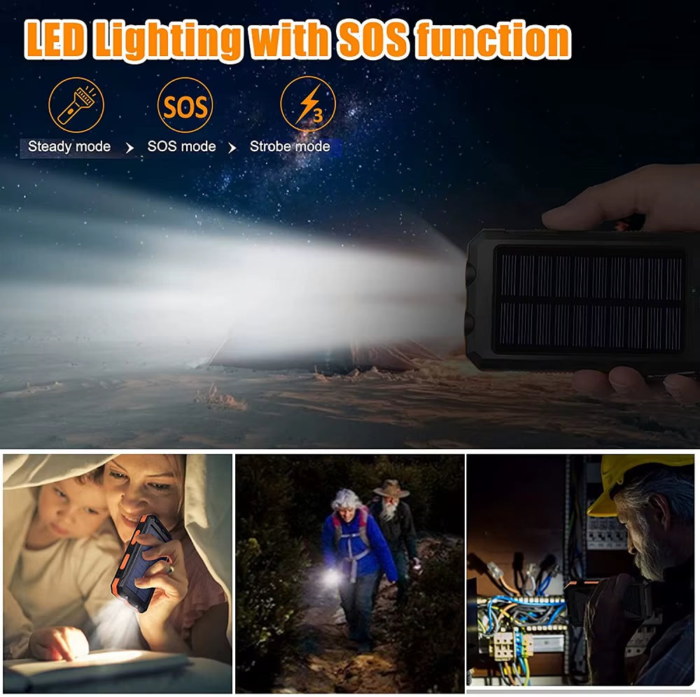 Solar Power Bank 80000Mah Portable Charging Poverbank External Battery Charger Strong Light LDE Light for All Smartphones