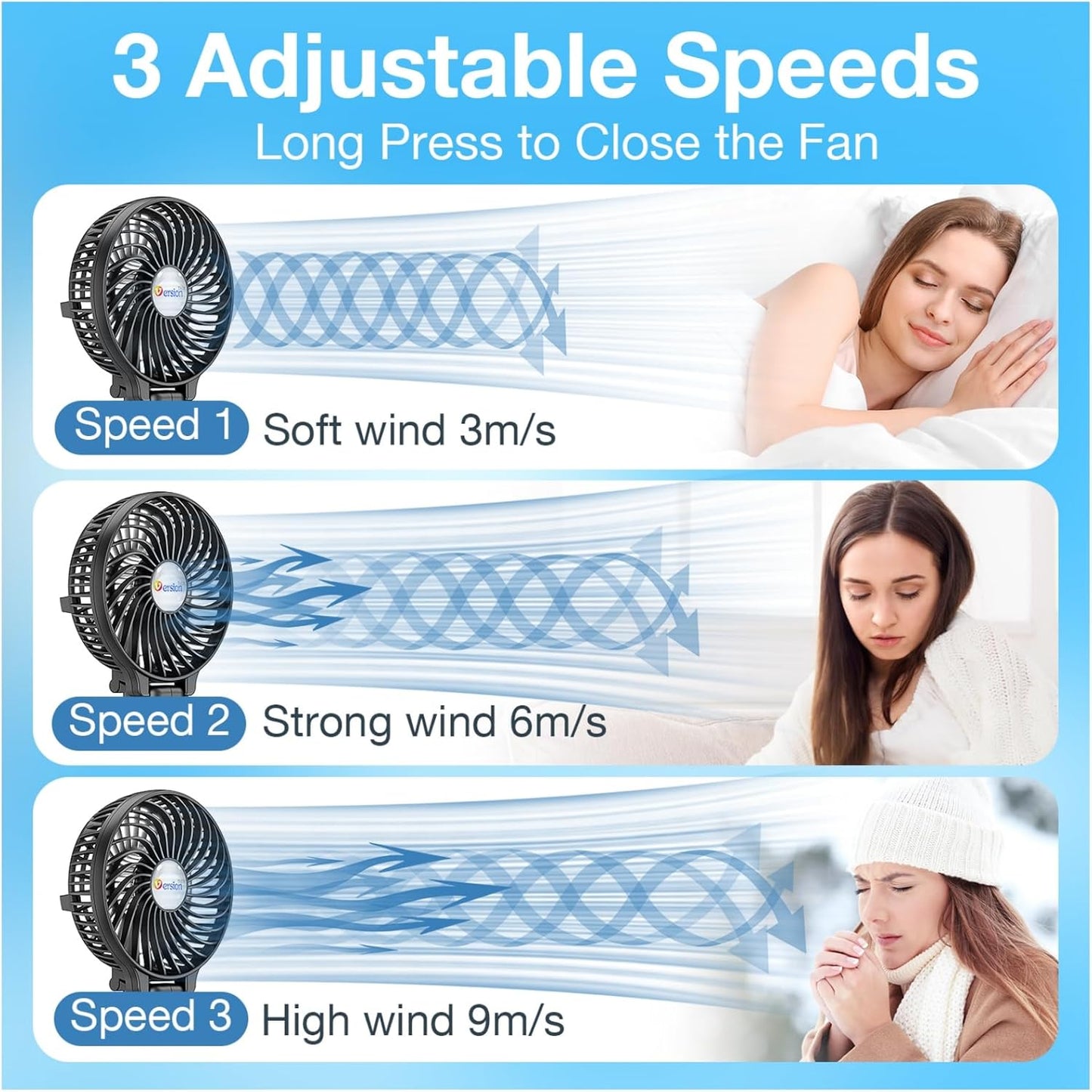 Portable Handheld Fan, Powerful+Durable+180° Foldable, Mini Hand Fans with USB Rechargeable Battery Operated Cooling Accessories for Personal Use, Travel, Office Black